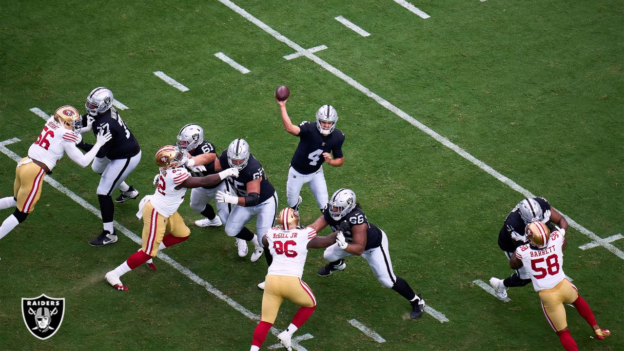 Las Vegas Raiders quarterback Chase Garbers #14 plays during a pre-season  NFL football game against the San Francisco 49ers Sunday, Aug. 13, 2023, in  Las Vegas. (AP Photo/Denis Poroy Stock Photo - Alamy