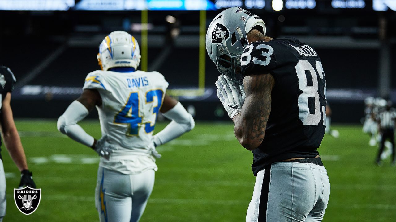 Las Vegas Raiders tight end Darren Waller (83) celebrates after a