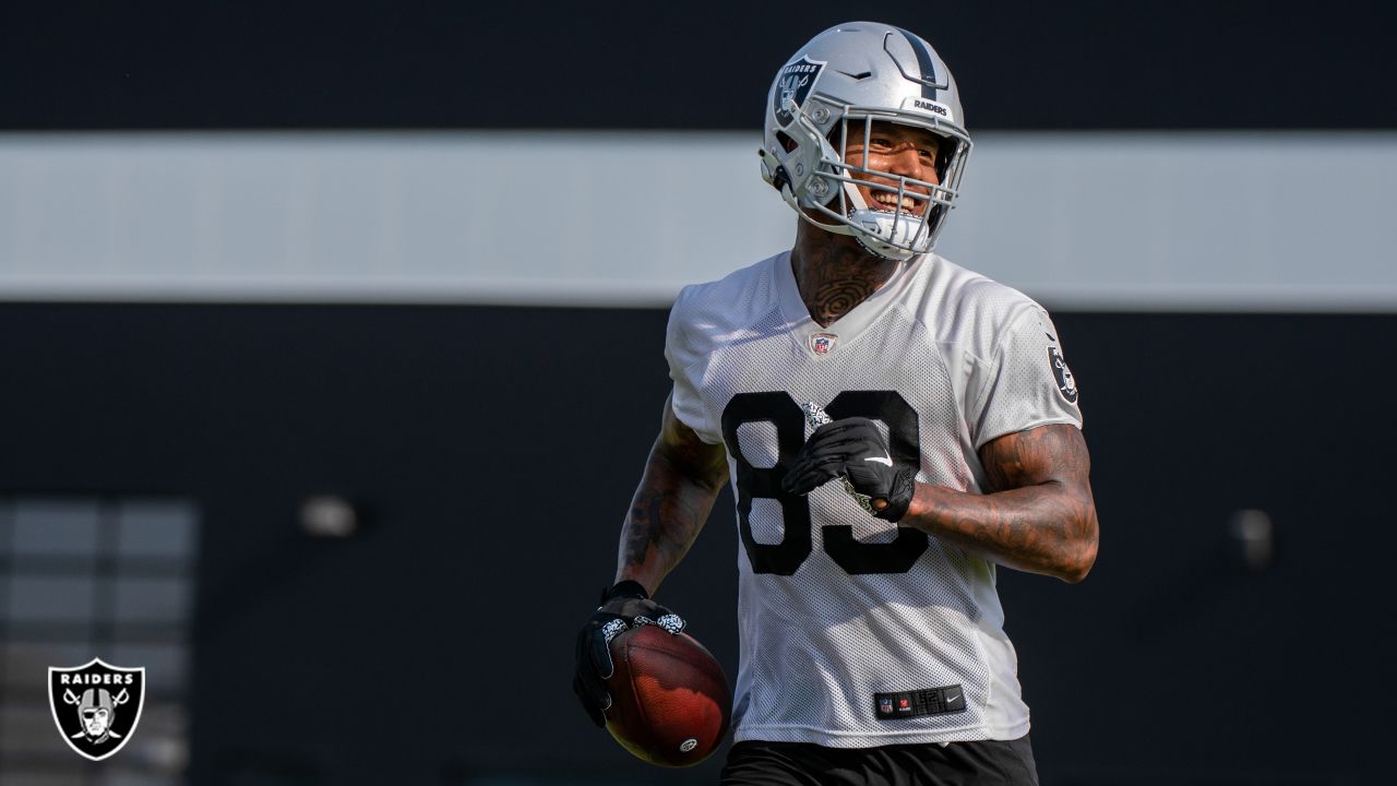 Las Vegas Raiders tight end Darren Waller leaves the field after