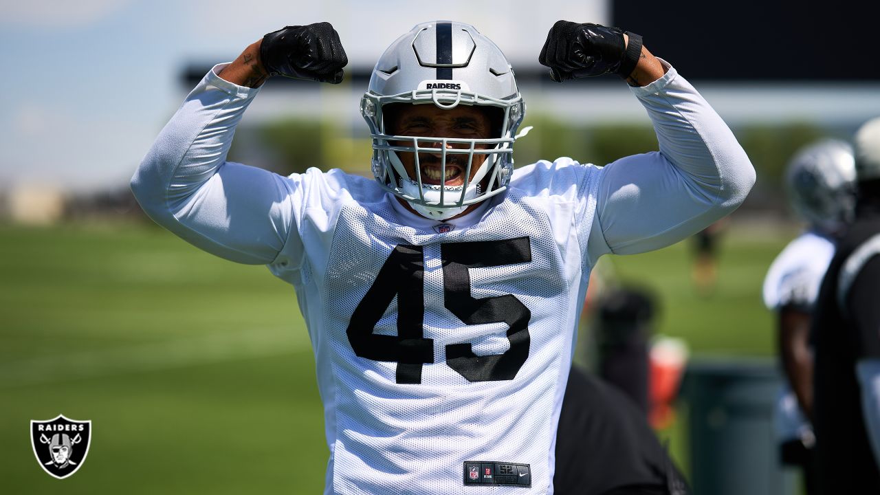 Las Vegas Raiders fullback Jakob Johnson (45) leaves the field against the  Indianapolis Colts during the