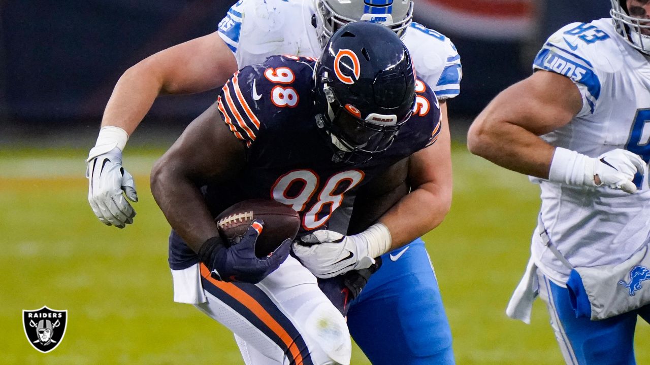 Las Vegas Raiders defensive tackle Bilal Nichols (91) during the first half  of an NFL football game against the Denver Broncos, Sunday, Oct 2, 2022, in  Las Vegas. (AP Photo/Rick Scuteri Stock