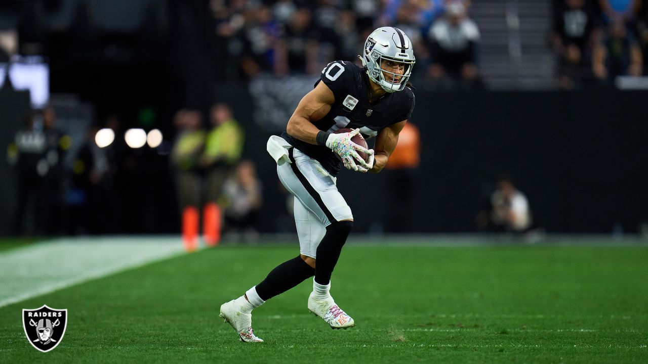 Las Vegas Raiders wide receiver Mack Hollins (10) runs during the second  half of an NFL football game against the Denver Broncos, Sunday, Oct. 2,  2022 in Las Vegas. (AP Photo/Abbie Parr