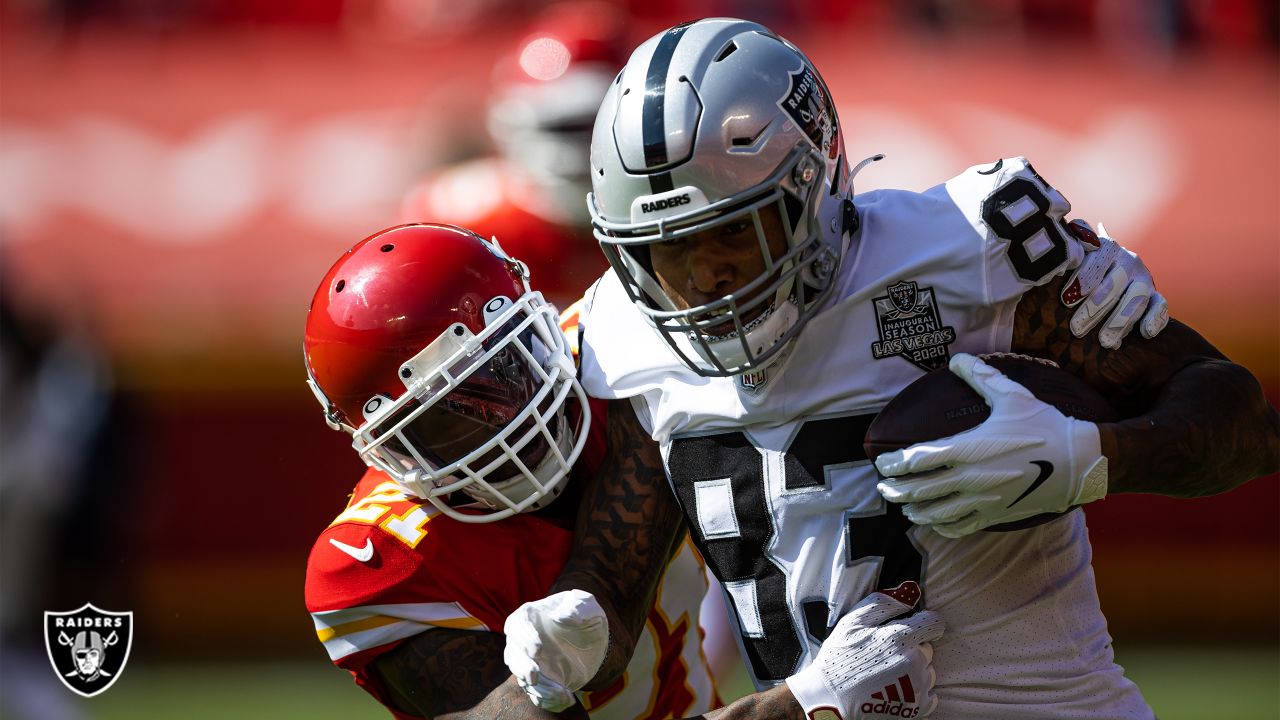 Las Vegas Raiders tight end Darren Waller leaves the field after