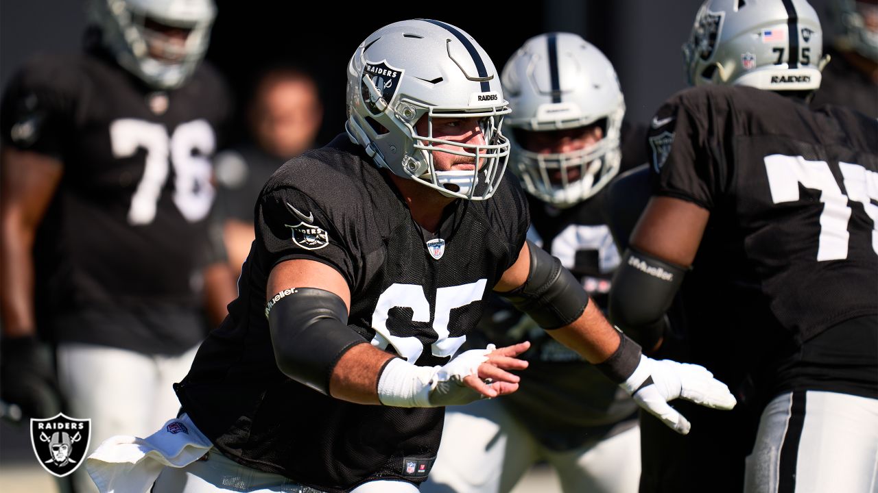 Las Vegas Raiders offensive tackle Kolton Miller (74) warms up before an  NFL preseason football game against the New England Patriots, Friday, Aug.  26, 2022, in Las Vegas. (AP Photo/John Locher Stock