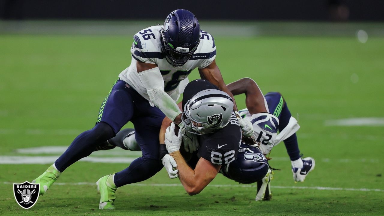 Las Vegas Raiders tight end Nick Bowers makes defender whiff on a 16-yard  touchdown catch and run