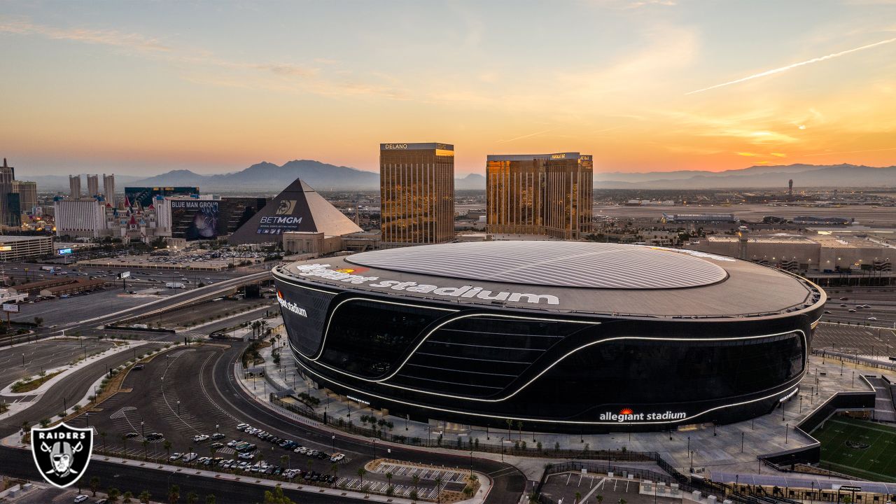 Allegiant Stadium Las Vegas Raiders inside Out at Sunset Metal