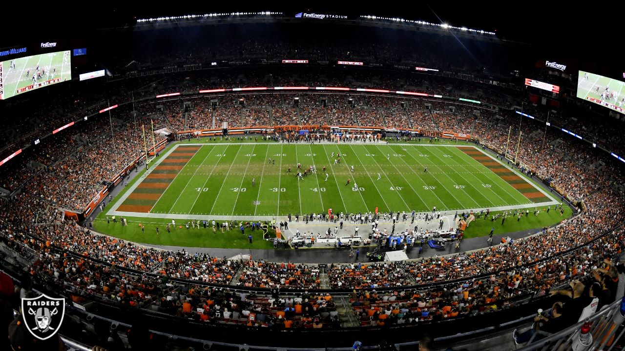 Fans attend an NFL football game between the Raiders and the Cleveland  Browns at the FirstEnerg …