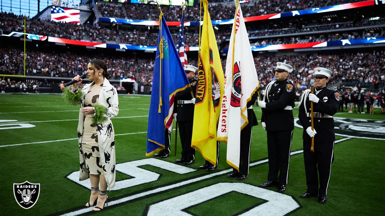 LAS VEGAS, NV - OCTOBER 23: A view from the stands during the national  anthem prior to start of game featuring the Houston Texans and the Las  Vegas Raiders on October 23