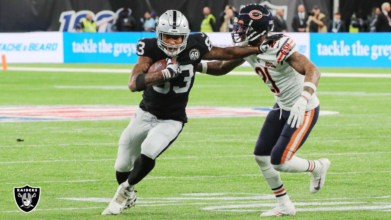 Raiders tight end Darren Waller (83) is tackled by Kansas City