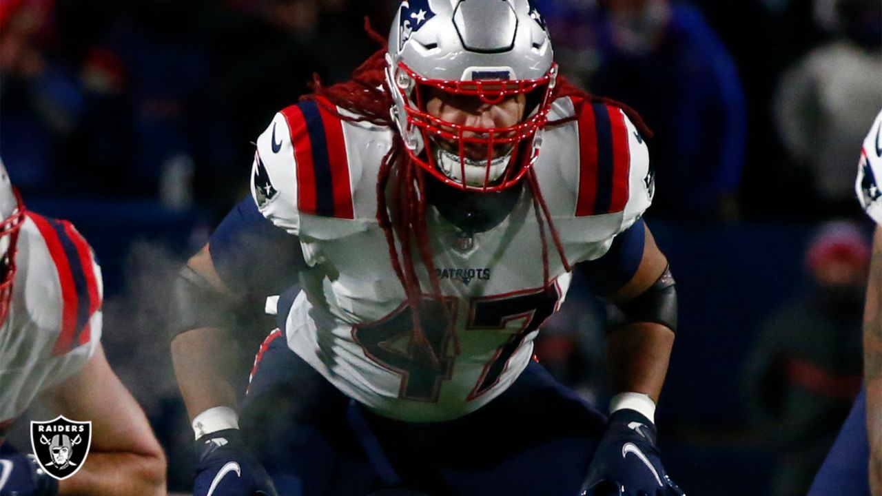 New England Patriots' Jakob Johnson before an NFL football game