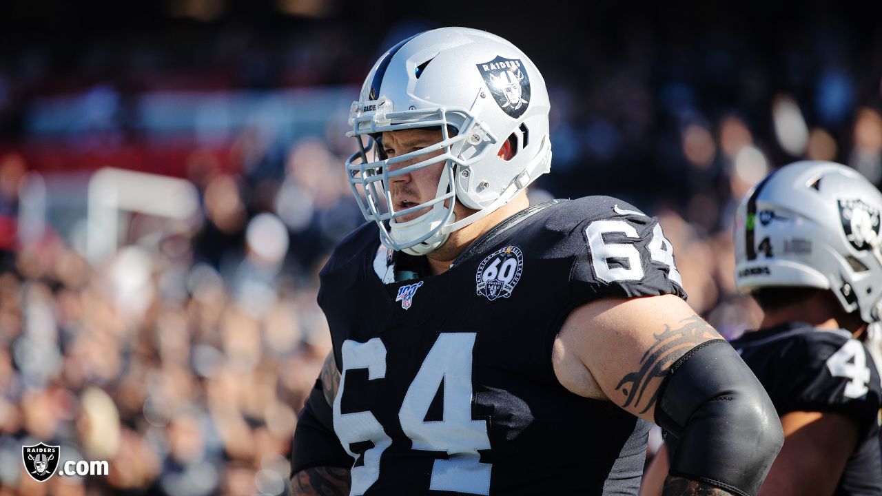 Las Vegas Raiders guard Richie Incognito (64) speaks to Los