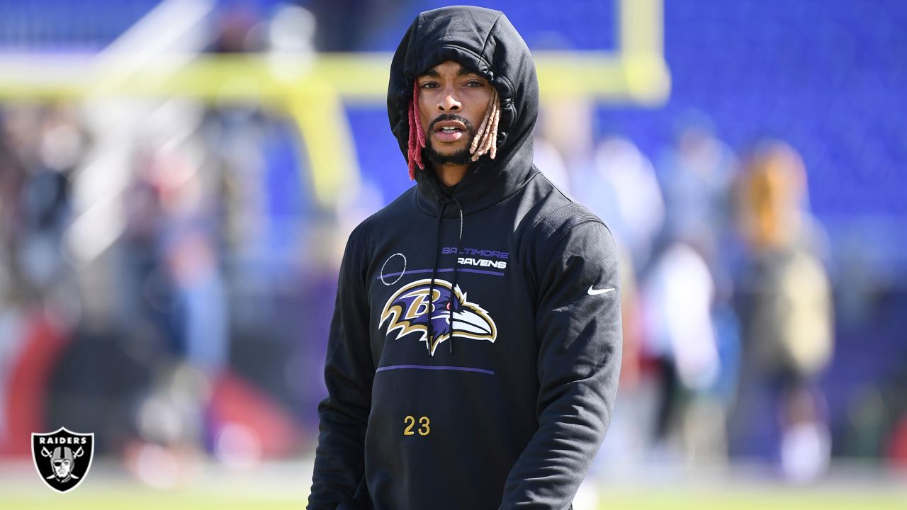 Las Vegas Raiders cornerback Anthony Averett (29) watches action