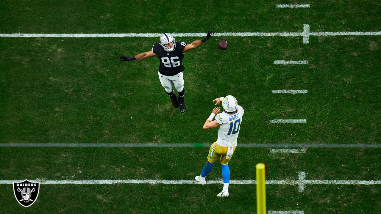 Las Vegas Raiders vs. Los Angeles Chargers. NFL Game. American Football  League match. Silhouette of professional player celebrate touch down.  Screen i Stock Photo - Alamy