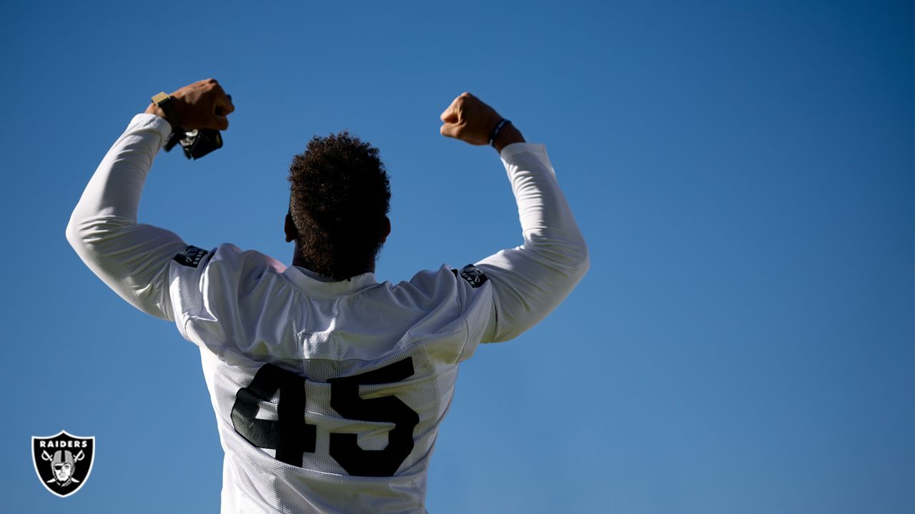 Las Vegas Raiders fullback Jakob Johnson (45) leaves the field against the  Indianapolis Colts during the