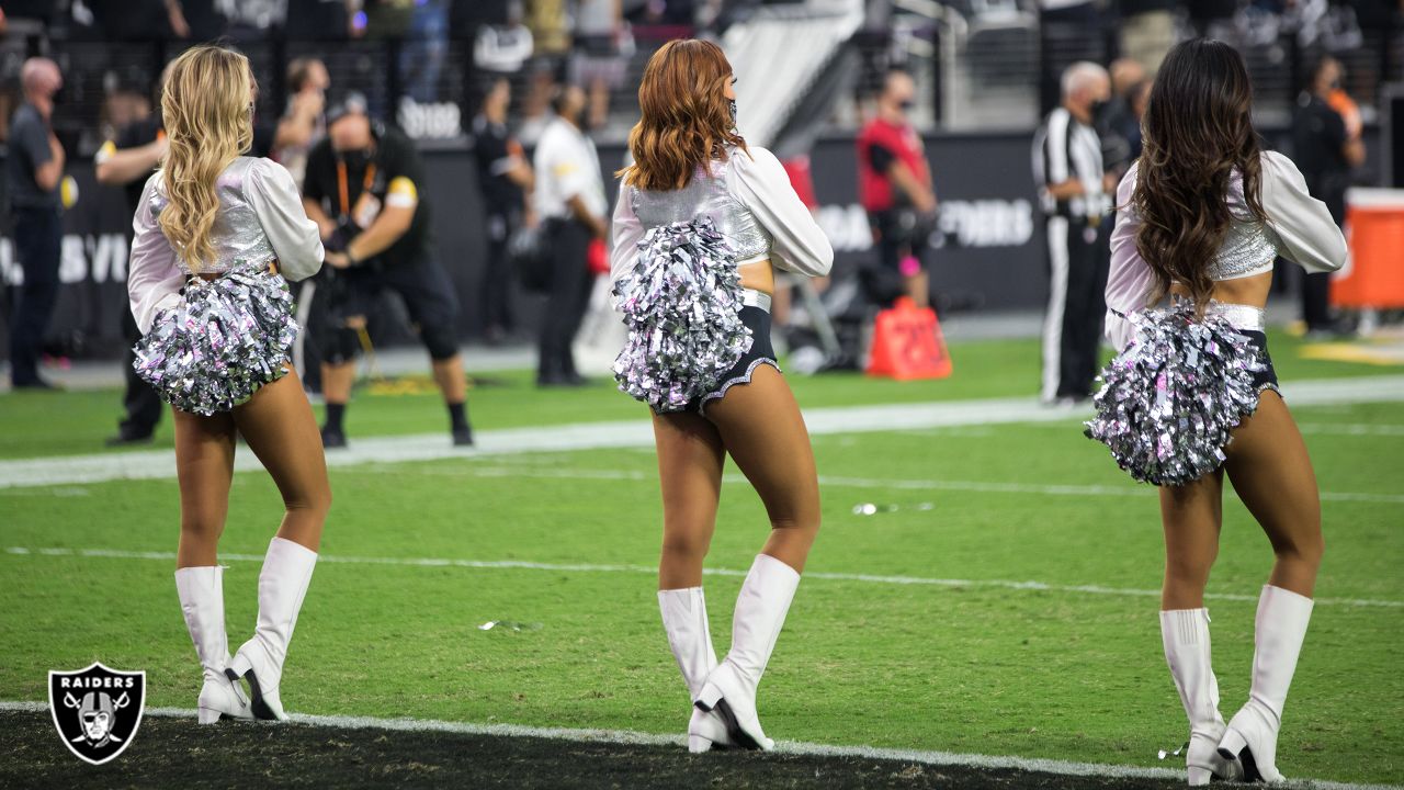 Las Vegas Raiderettes cheerleaders perform during an NFL preseason football  game against the Seattle Seahawks, Saturday, Aug. 14, 2021, in Las Vegas.  (AP Photo/Steve Marcus Stock Photo - Alamy