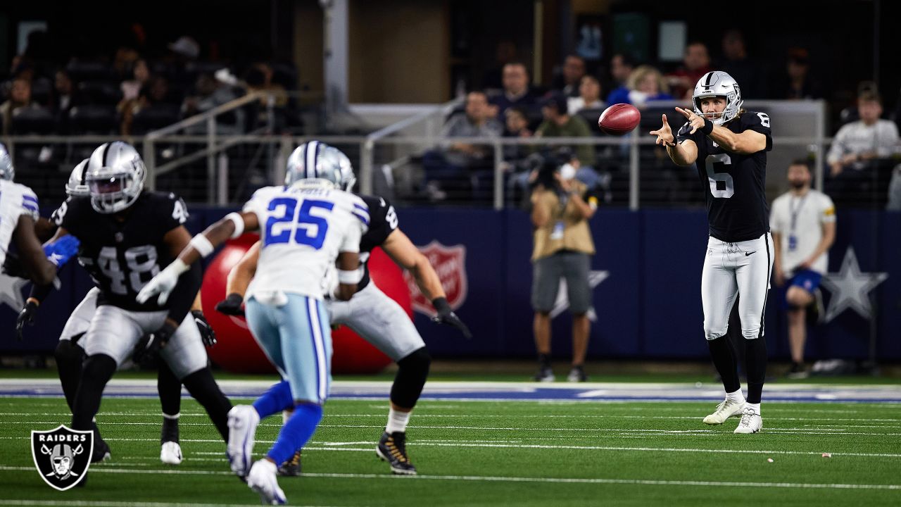 February 5, 2022: Las Vegas Raiders punter A.J. Cole (6) showing a family  member the technique to punting during the AFC Pro Bowl Practice at Las  Vegas Ballpark in Las Vegas, Nevada.