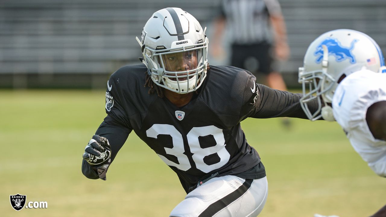 Oakland Raiders free safety Erik Harris during NFL football training camp  Thursday, Aug. 8, 2019, in Napa, Calif. Both the Oakland Raiders and the  Los Angeles Rams held a joint practice before