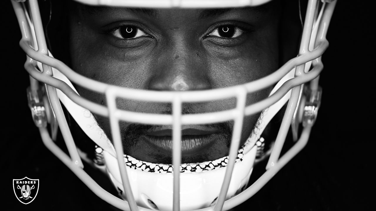 Closeup of a Las Vegas Raiders NFL Team Helmet on White Background