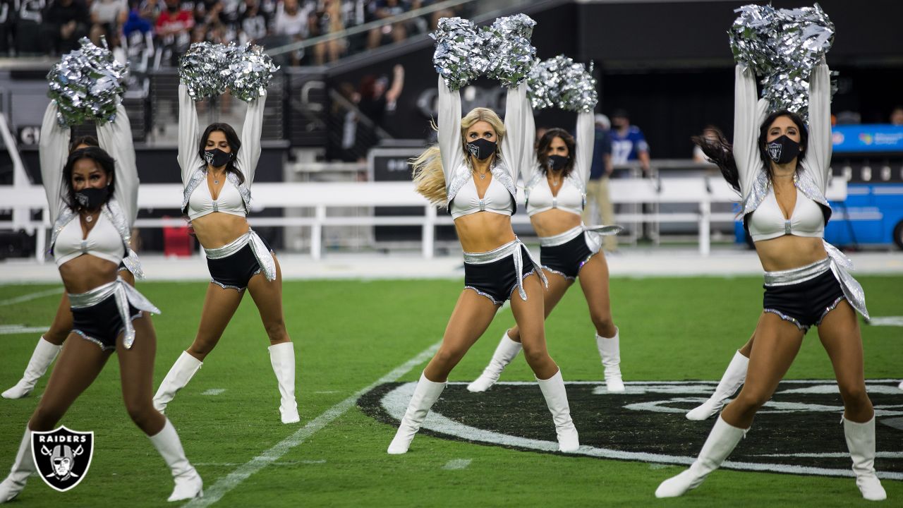 Las Vegas Raiders cheerleaders cheer during an NFL preseason