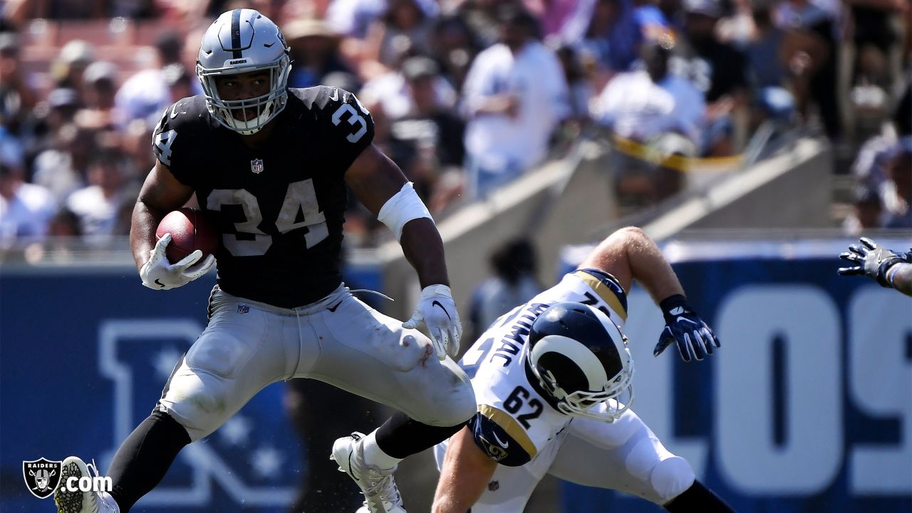 Oakland Raiders' Chris Warren III (34) during NFL football practice in  Napa, Calif., Wednesday, …