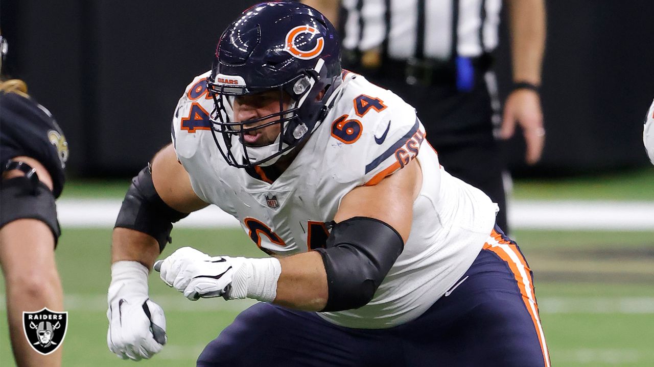 Las Vegas Raiders guard Alex Bars (64) leaves the field after a