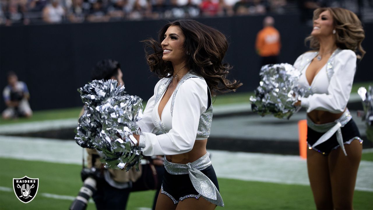 Las Vegas Raiders cheerleaders cheer during an NFL preseason