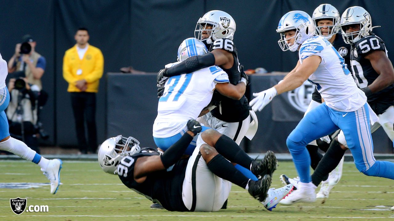 Oakland Raiders defensive end Clelin Ferrell (96) celebrates after