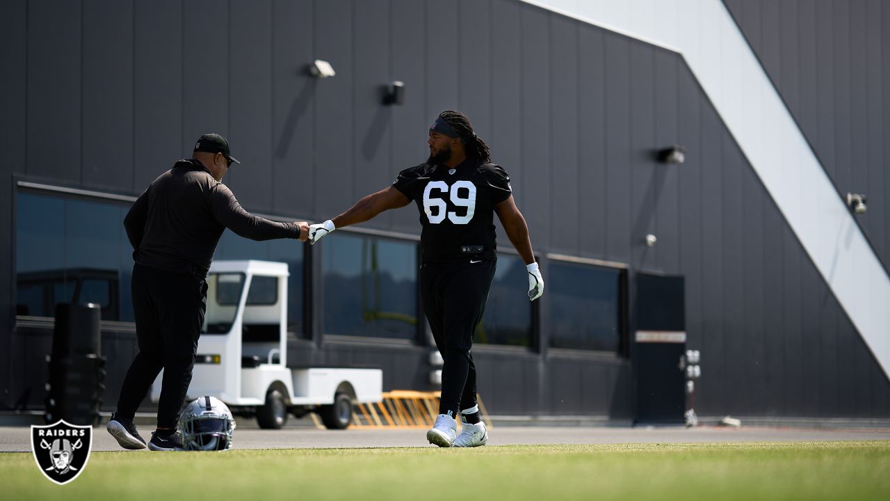 Raiders RB coach Kennedy Polamalu talks to media on Day Three of