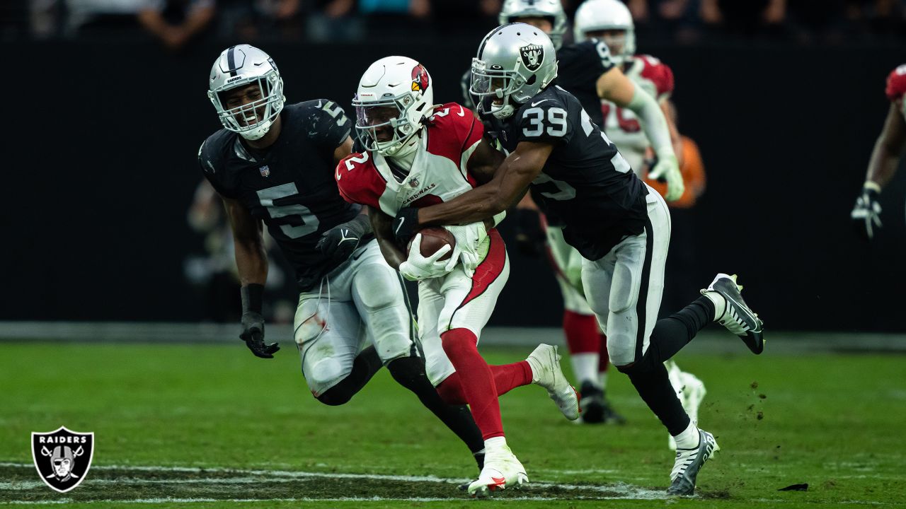 Las Vegas Raiders cornerback Nate Hobbs (39) is seen during warm