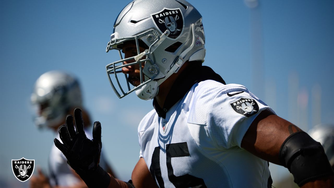 Las Vegas Raiders fullback Jakob Johnson (45) leaves the field against the  Indianapolis Colts during the