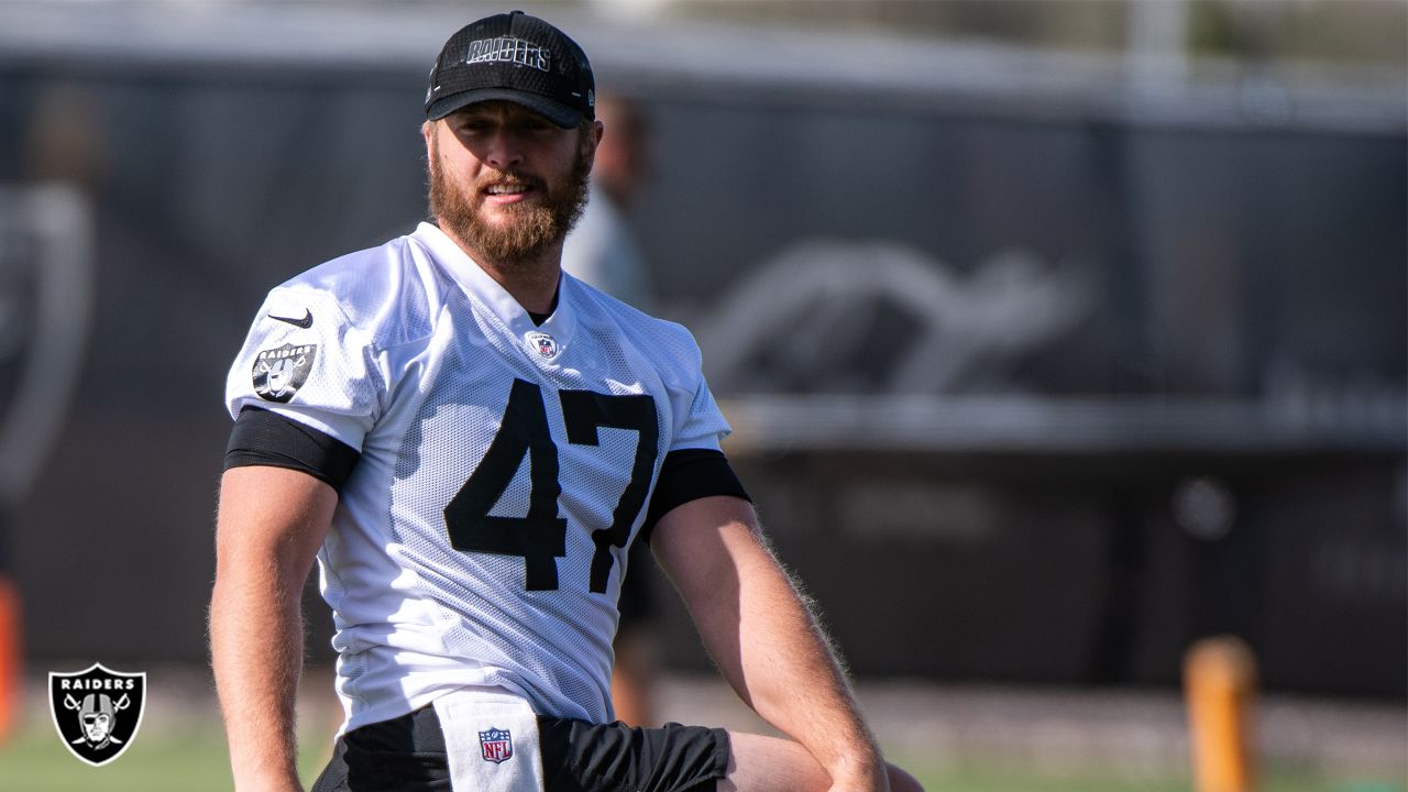 Las Vegas Raiders long snapper Trent Sieg (47) leaves the field