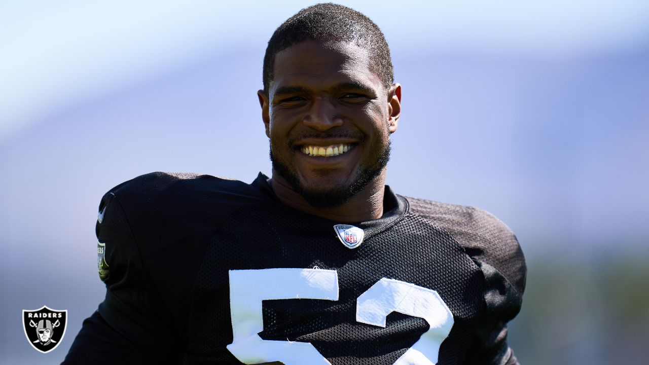 Raiders middle linebacker Denzel Perryman (52) winces during practice at  the Intermountain Heal …