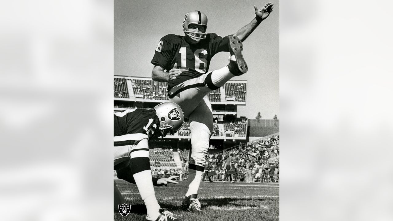 FILE - This Aug. 15, 1970 file photo shows Kicker George Blanda quarterback  of the Oakland Raiders. The Oakland Raiders say Hall of Fame quarterback George  Blanda has died, Monday, Sept. 27