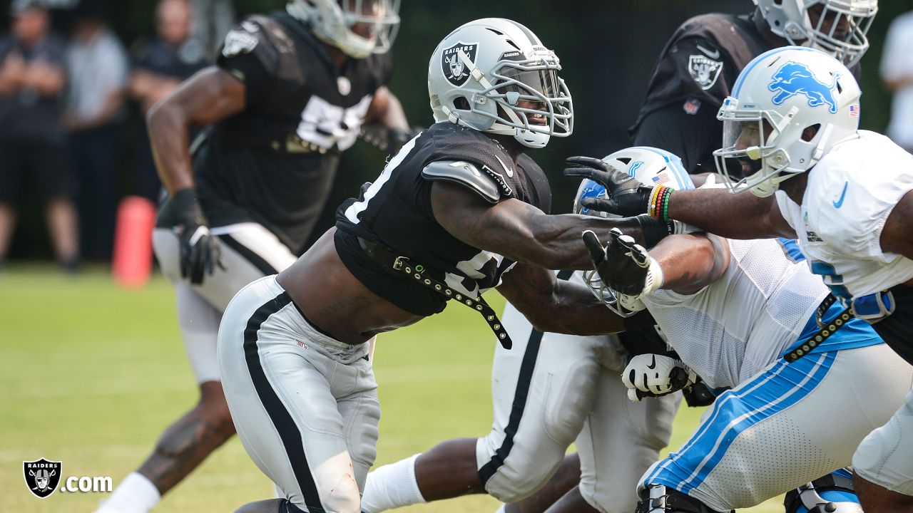 Oakland Raiders free safety Erik Harris during NFL football training camp  Thursday, Aug. 8, 2019, in Napa, Calif. Both the Oakland Raiders and the  Los Angeles Rams held a joint practice before