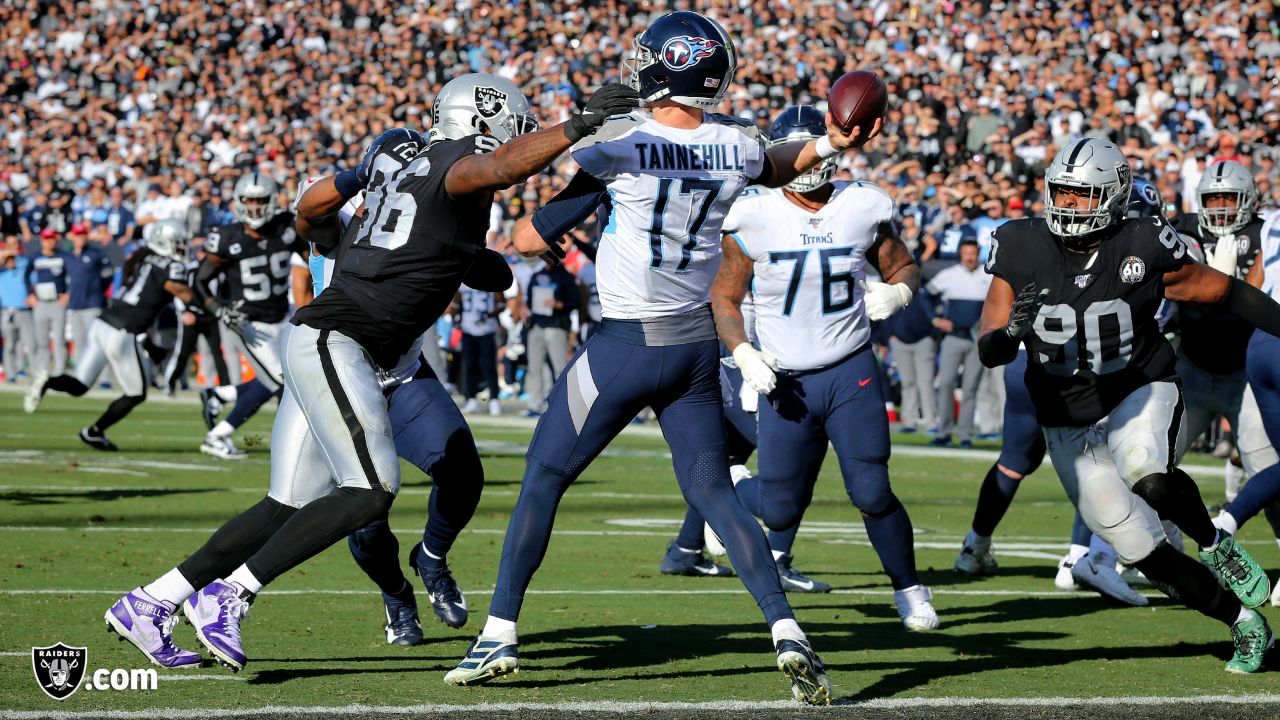 Oakland Raiders defensive end Clelin Ferrell (96) celebrates after