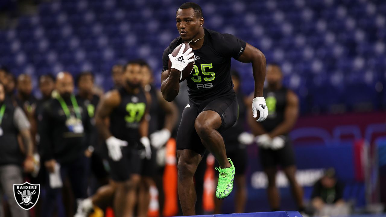 Las Vegas Raiders running back Zamir White (35) leaves the field