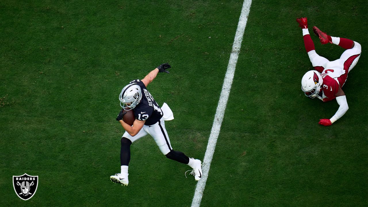 NASHVILLE, TN - SEPTEMBER 25: Las Vegas Raiders offensive tackle Thayer  Munford Jr. (77) looks on during warmups before the game between the  Tennessee Titans and the Las Vegas Raiders on September