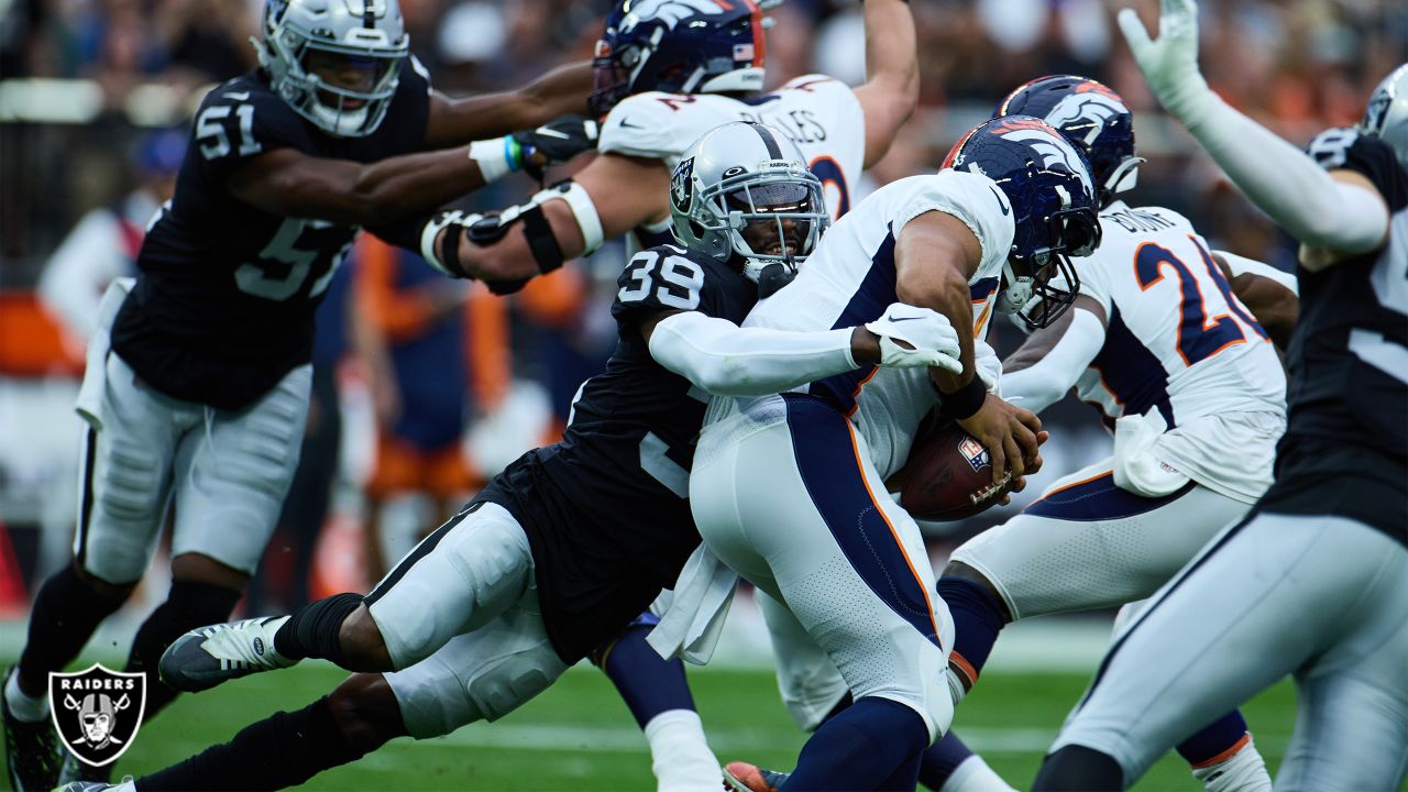 Las Vegas Raiders cornerback Nate Hobbs (39) is seen during warm