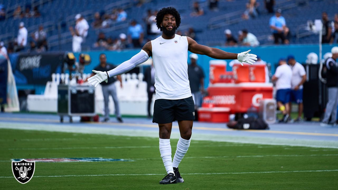 Las Vegas Raiders cornerback Nate Hobbs (39) is seen during warm