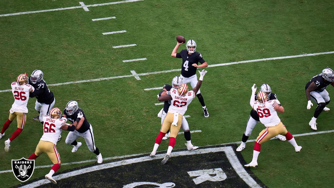 Las Vegas Raiders quarterback Chase Garbers #14 plays during a pre-season  NFL football game against the San Francisco 49ers Sunday, Aug. 13, 2023, in  Las Vegas. (AP Photo/Denis Poroy Stock Photo - Alamy