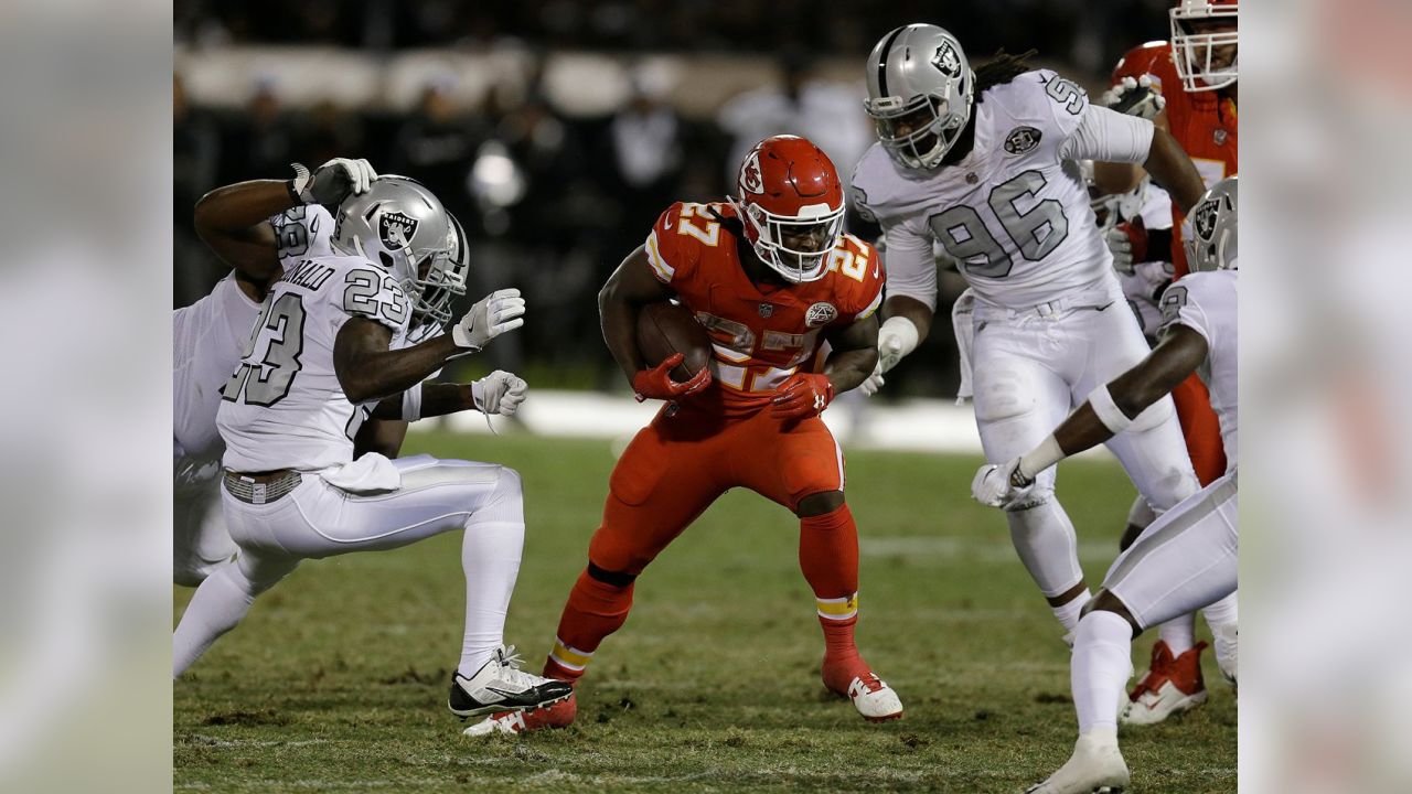 Las Vegas Raiders vs. Kansas City Chiefs. NFL Game. American Football  League match. Silhouette of professional player celebrate touch down.  Screen in Stock Photo - Alamy