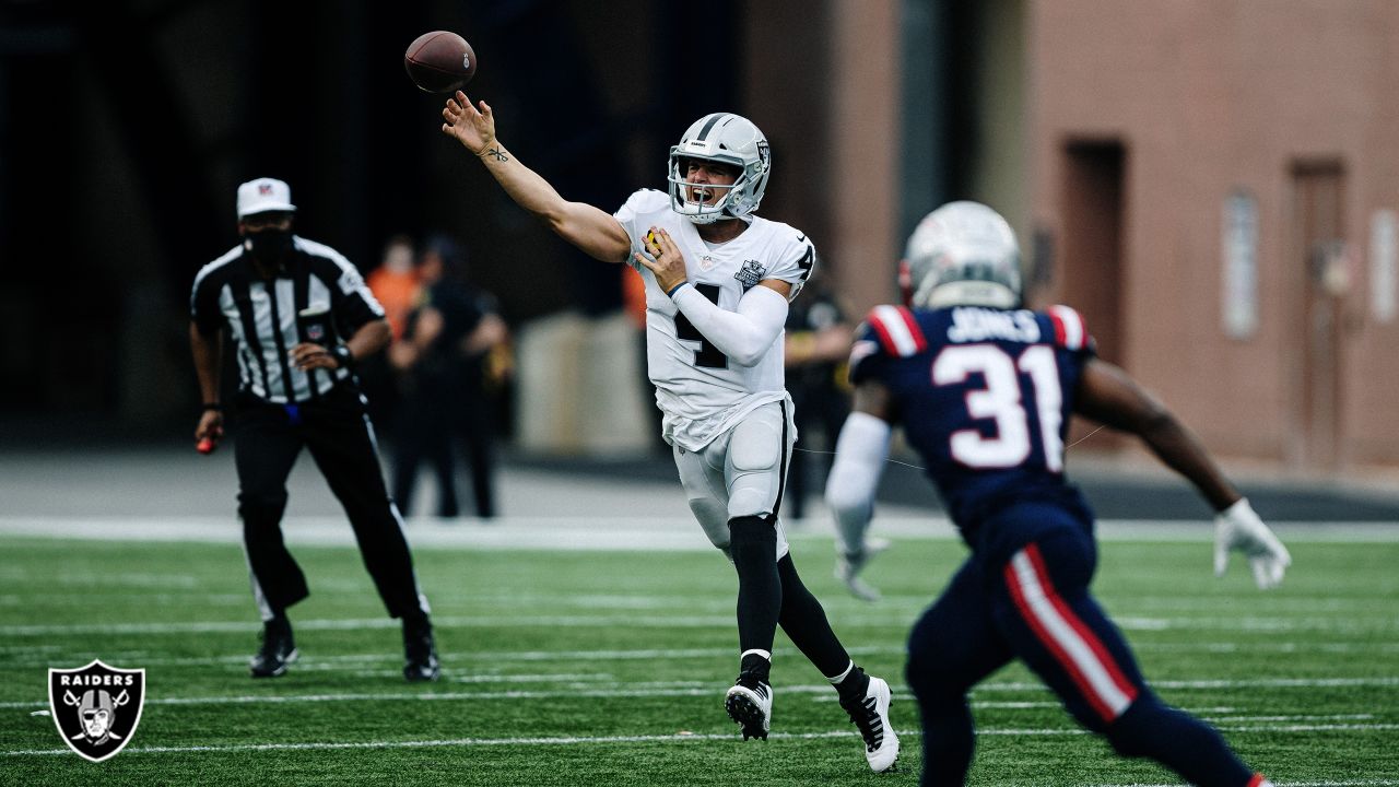 A detailed view of the cleat of Derek Carr of the Las Vegas