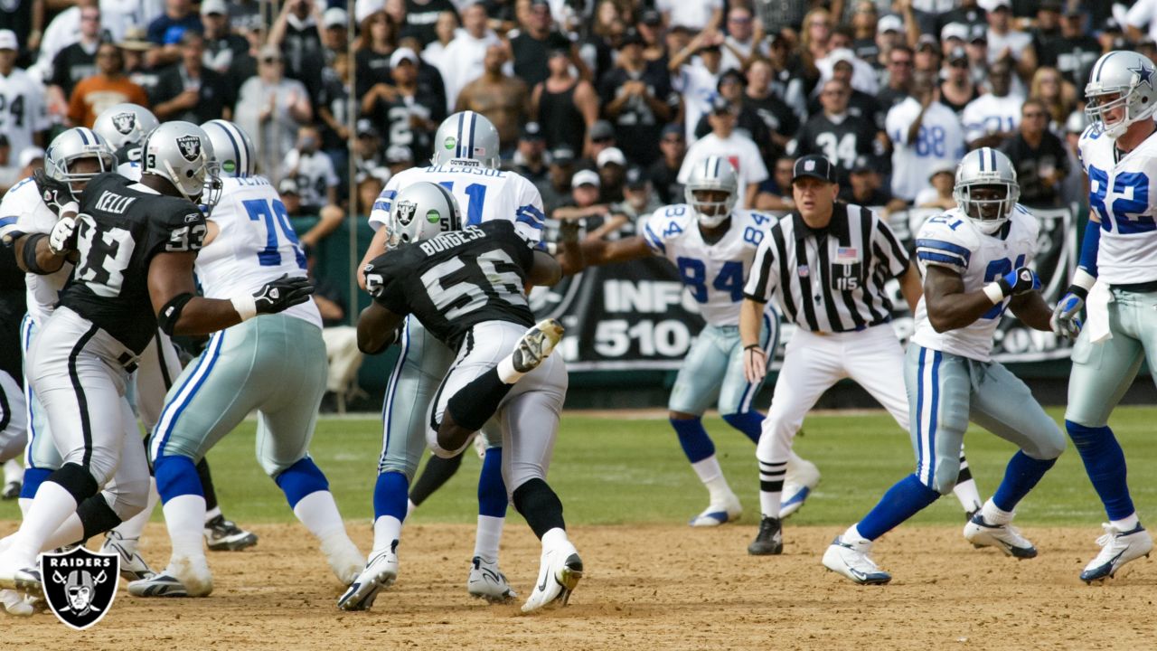 Linebacker Derrick Burgess of the Oakland Raiders stands with