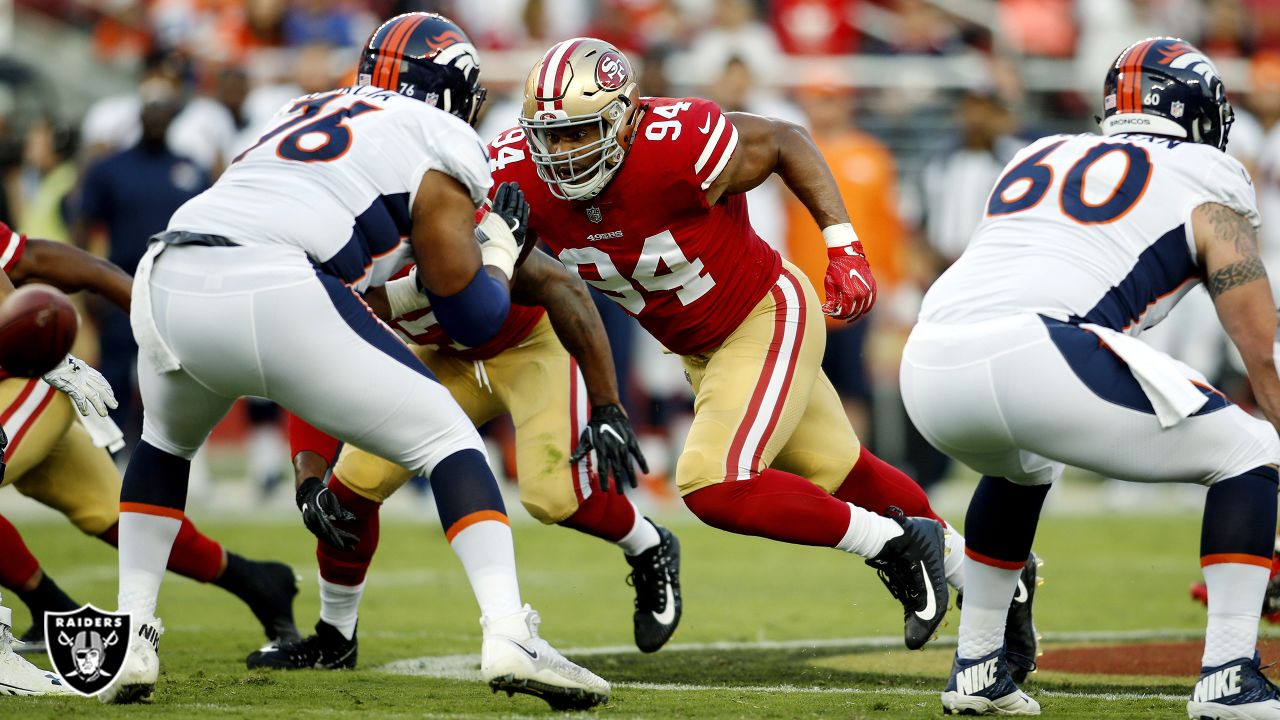 San Francisco 49ers defensive end Solomon Thomas, left, celebrates