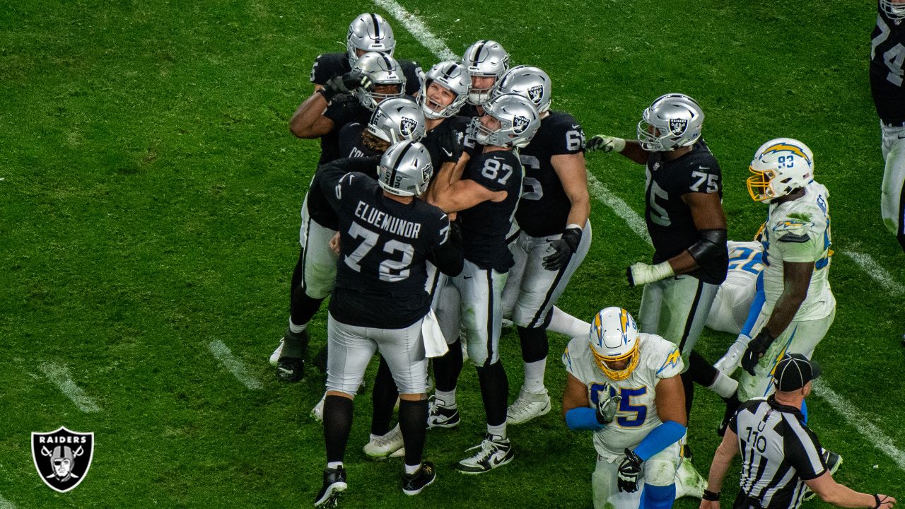 JACKSONVILLE, FL - NOVEMBER 06: Las Vegas Raiders place kicker Daniel  Carlson (2) kicks during the g