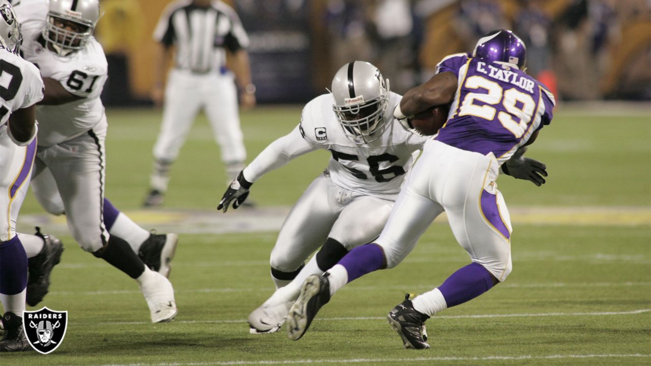 Linebacker Derrick Burgess of the Oakland Raiders stands with