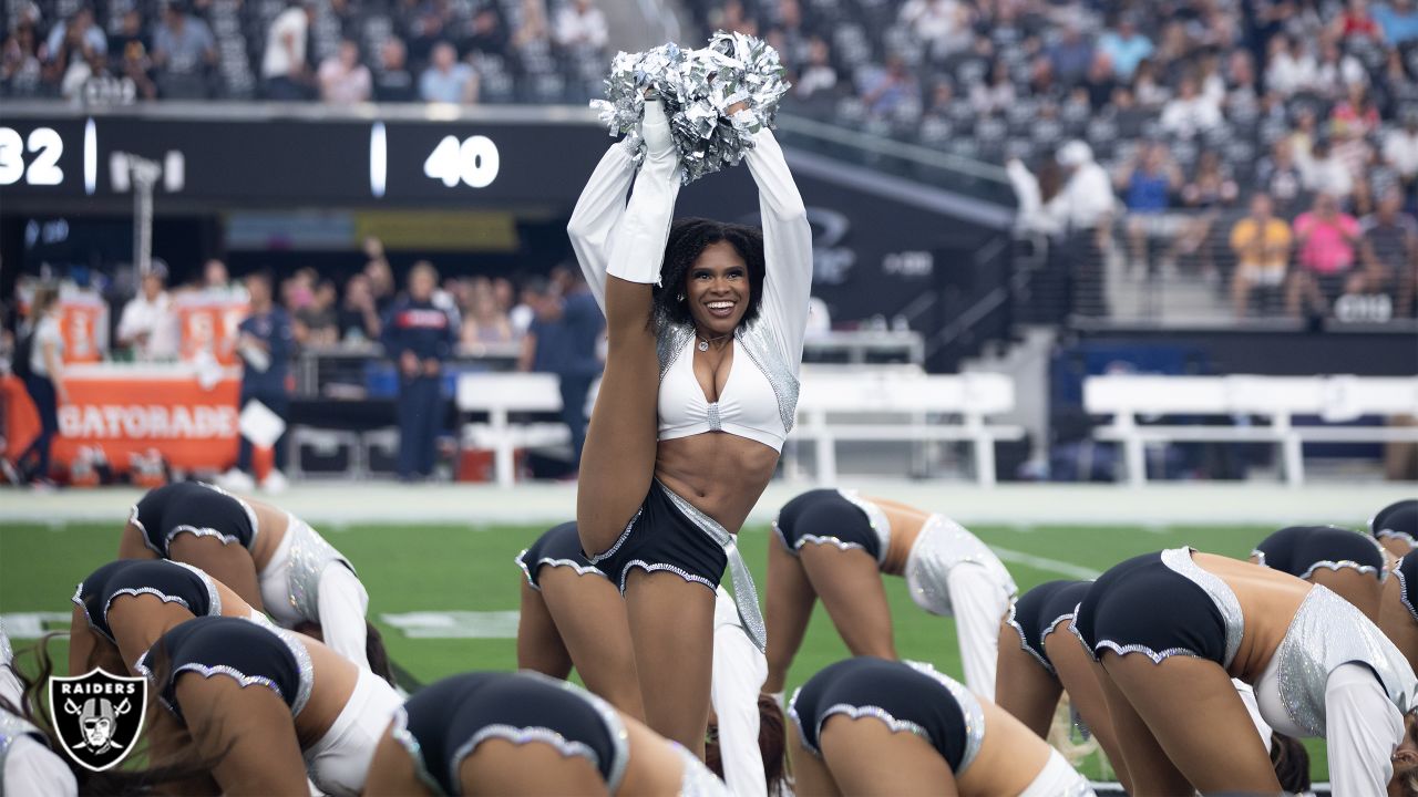 Las Vegas Raiders cheerleaders cheer during an NFL preseason