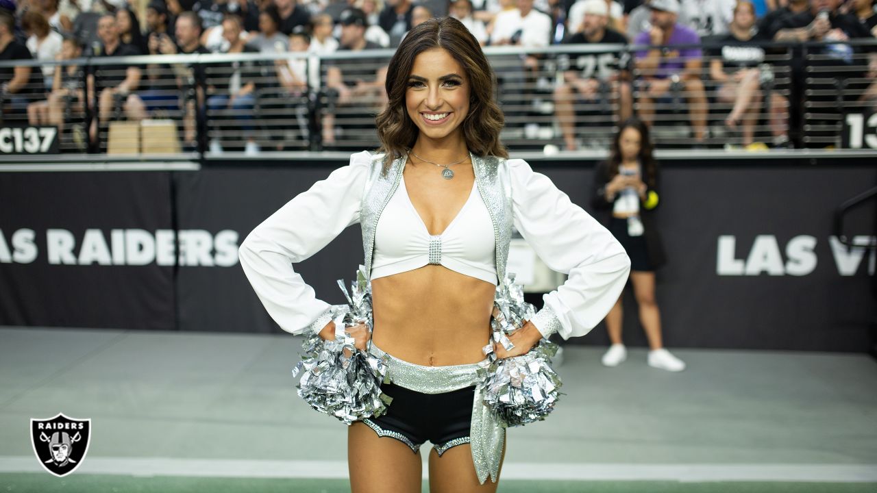 Las Vegas Raiders cheerleaders cheer during an NFL preseason