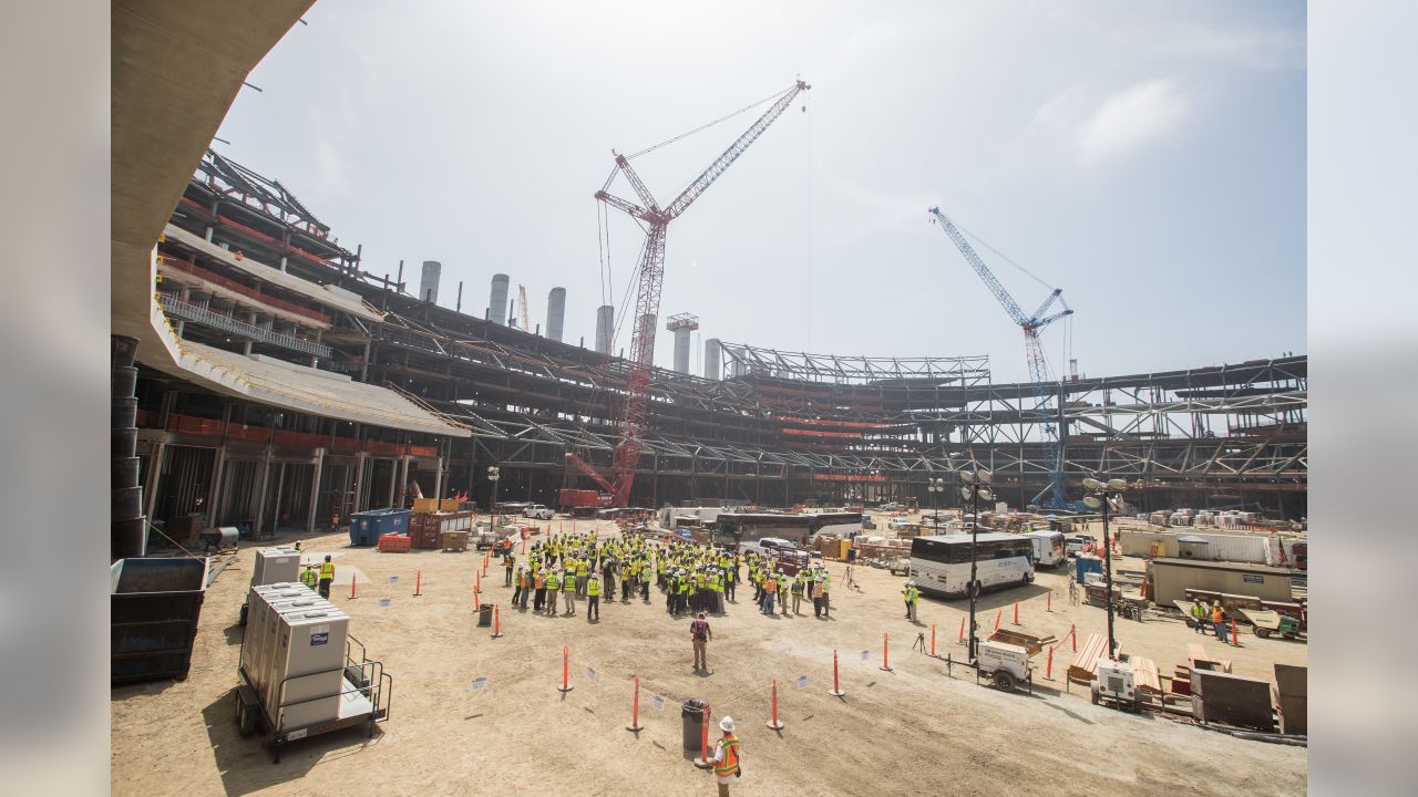 Chargers and Rams Commemorate L.A. Stadium Canopy Shell Topping Out