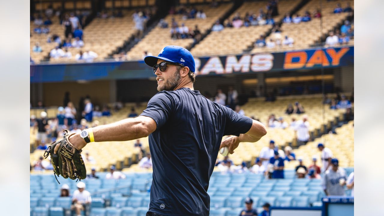 WATCH: Los Angeles Rams QB Matthew Stafford Throws First Pitch To Friend  LHP Clayton Kershaw At Dodgers Game - Sports Illustrated LA Rams News,  Analysis and More